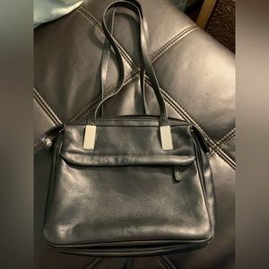 Strada Black Leather BAG Double Handle, Lots of Pockets